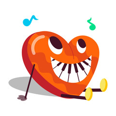 Cartoon style mascot of romantic music emoji with big smile 

