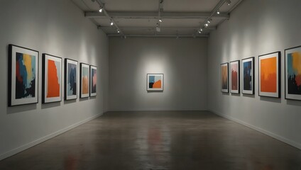 Top view of a minimalist gallery with one artwork in the center.
