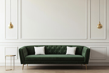 Elegant Retreat Deep Green Velvet Sofa in a Luxurious Setting