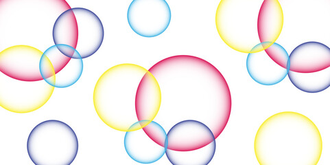 Colorful bubbles. Abstract, Colorful transparent pink, blue and soap bubbles floating in the air. Design soap bubbles on a white background.  with circles. Banner pattern with copy space illustration.
