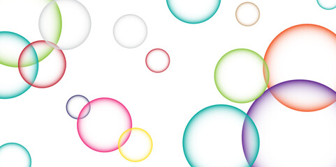 Colorful bubbles. Abstract, Colorful transparent pink, blue and soap bubbles floating in the air. Design soap bubbles on a white background.  with circles. Banner pattern with copy space illustration.