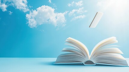 Open Book with Blue Sky and Clouds
