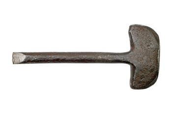 An old iron screwdriver on a white background. A large homemade screwdriver.