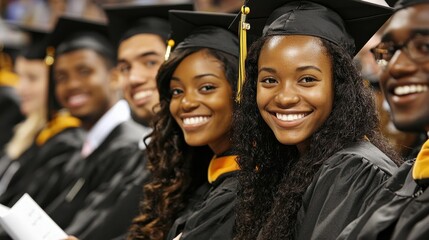 Obraz premium Happy Diverse Graduates in Academic Regalia