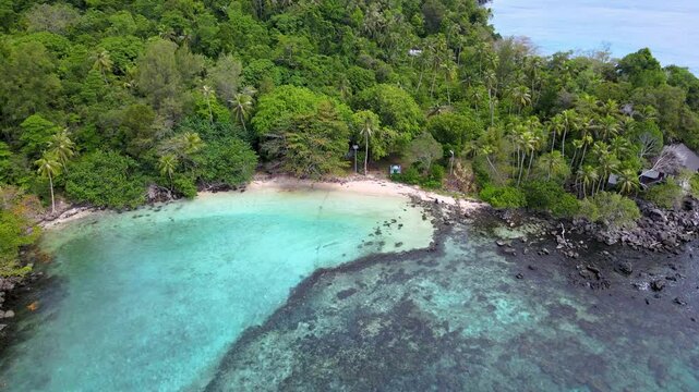 Pristine Beach on Island Overlooking Emerald Sea