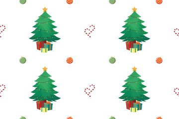 Seamless pattern with Christmas trees. Background for wrapping paper, greeting cards and seasonal designs. Merry Christmas and Happy new year.