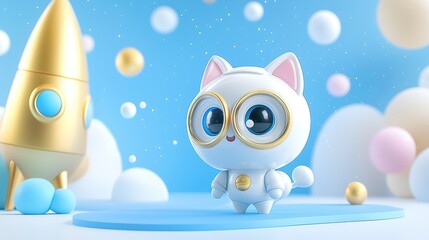 Obraz premium Cute Cat Astronaut in a Futuristic World