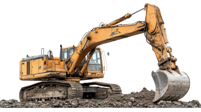 excavator on a white transparent background