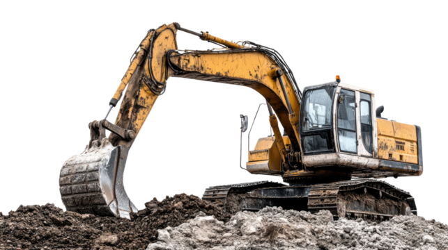 excavator on a white transparent background