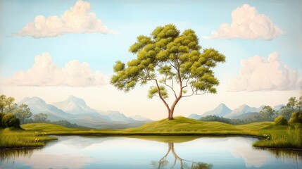 Obraz premium Solitary Tree by the Lake
