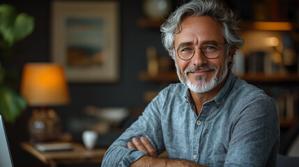 Obraz premium Smiling man with glasses looking at the camera.
