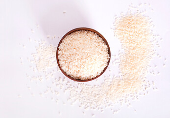 Raw food white rice in the bowl
