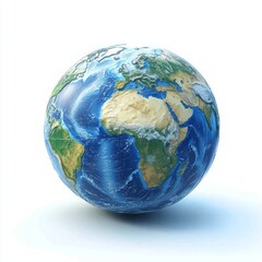 Fototapeta premium Three-Dimensional Globe Illustration, showcasing detailed continents and oceans on a clean white background, emphasizing clarity and simplicity in design.