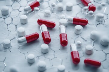 Chemistry formulas and tablets for medicine.