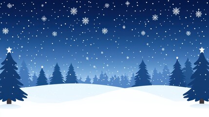 Snowy Winter Night Forest Background with Falling Snowflakes