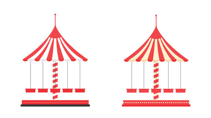 Swing carousel in flat style. Red, white and beige colors. Vector illustration isolated on transparent background