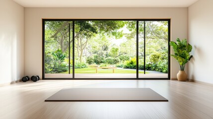 Fototapeta premium Modern Minimalist Home Gym with Garden View