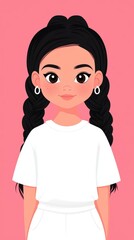 A vibrant, flat illustration showcasing a playful Indian girl in stylish white attire against a bold red backdrop.