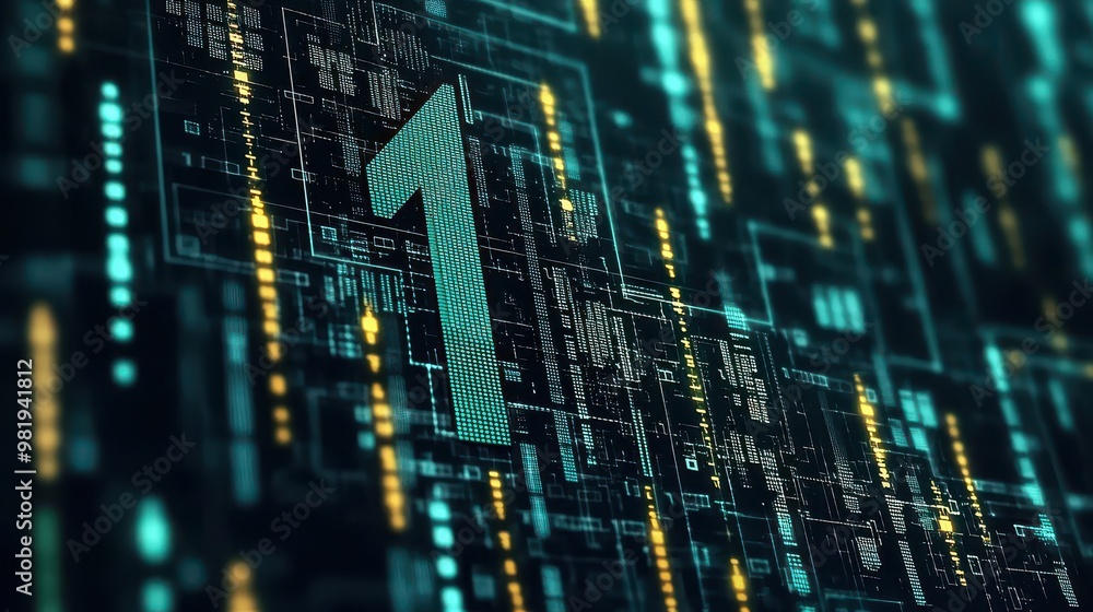 Poster abstract digital technology background with number one