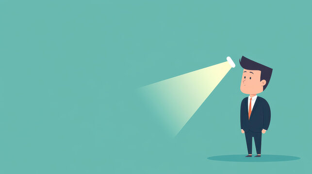 A businessman stands confident in the light, showcasing modern style with a vibrant cartoon flair.