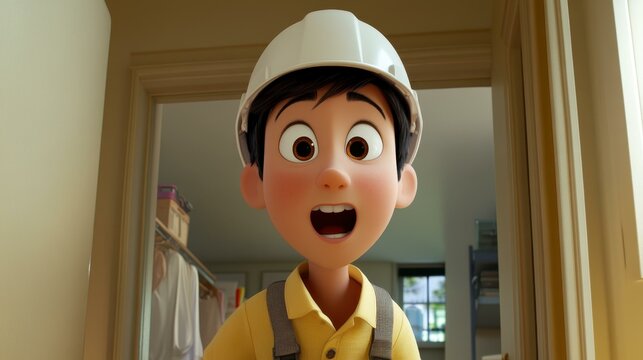 A fun cartoon character personifies a peanut, decked out in a white work helmet for a quirky workday adventure.