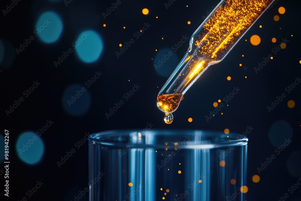 Poster a pipette dropping sample into a test tube abstract science background