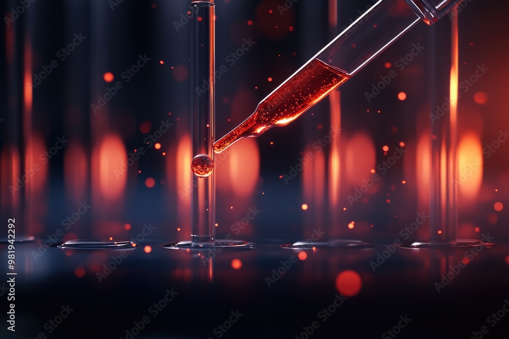 Poster a pipette dropping sample into a test tube abstract science background