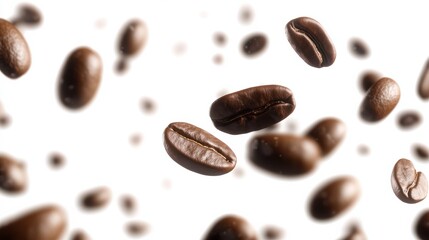 Obraz premium Coffee beans flying isolated on isolated png background. Generative AI. transparent background