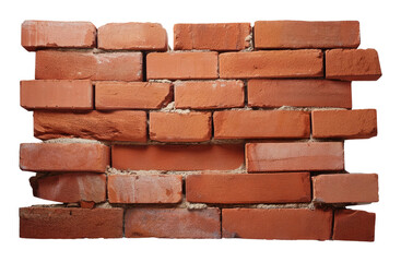 Fototapeta premium A textured wall made of red bricks arranged irregularly against a transparent background.