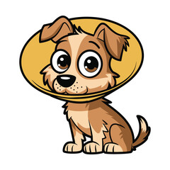 Cute cartoon dog with protective cone collar illustration