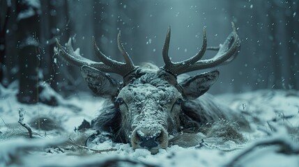 Majestic Deer in Winter Wonderland