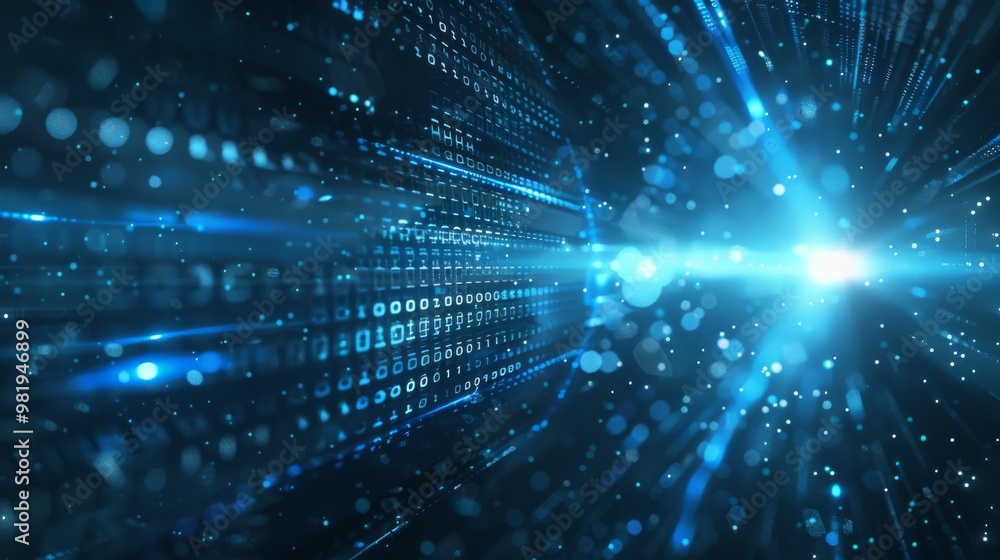 Aufkleber futuristic cyber security background with a digital lock and binary code in a blue hue