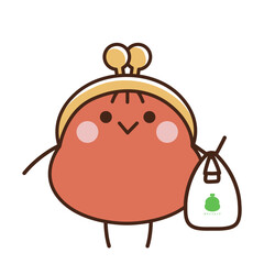 スーパーの袋を手に提げているがま口財布