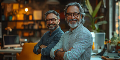 Fototapeta premium Two smiling men in a modern office.