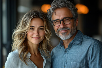 Fototapeta premium A middle-aged couple smiling at the camera.