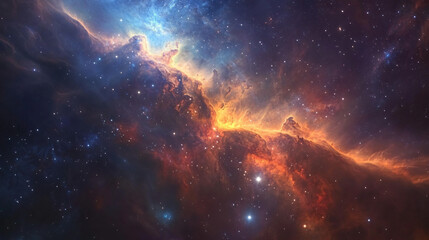 Obraz premium cosmic nebula with orange and blue hues - space exploration background