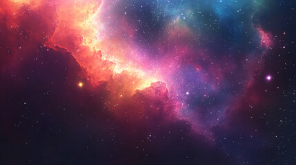 Fototapeta premium cosmic nebula background with stars and galaxies in purple, pink, and orange tones