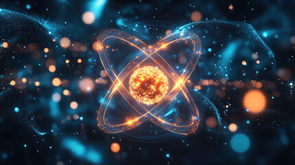 Obraz premium A digital art representation of quantum particles in the foreground, with glowing energy waves and abstract shapes surrounding them on an ethereal background