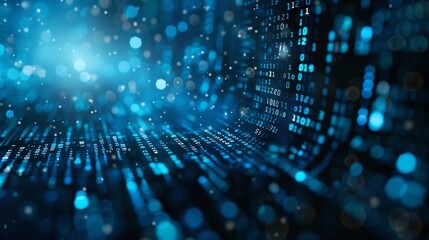 Futuristic cyber security background with a digital lock and binary code in a blue hue