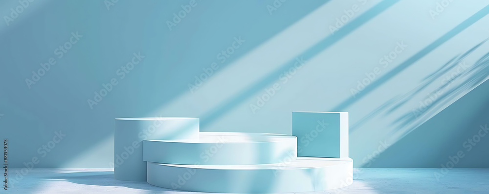 Aufkleber light blue background with multi level display stands
