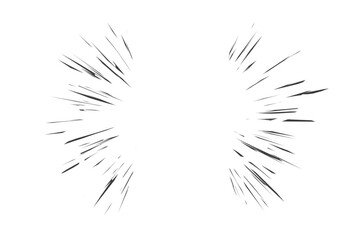 Comic speed lines effect. Radial explosion manga background. Vector anime cartoon rays of burst roar and fight. Sparks of glow. Superhero abstract motion frame.