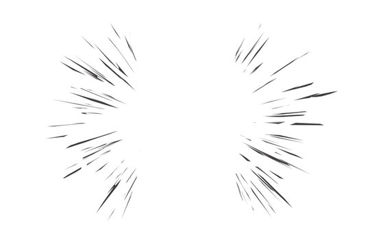 Comic speed lines effect. Radial explosion manga background. Vector anime cartoon rays of burst roar and fight. Sparks of glow. Superhero abstract motion frame.