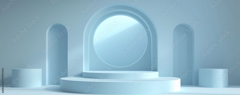 Aufkleber light blue background with layered display platforms