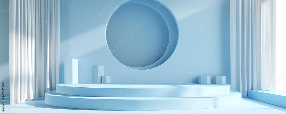 Aufkleber elegant soft blue background with multi level display podiums
