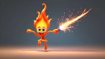 tiny, energetic fire sprite that zips around, leaving a trail of glowing sparks behind her. She has small, pointy flames for hair and a body that’s shaped like a candle flame. 