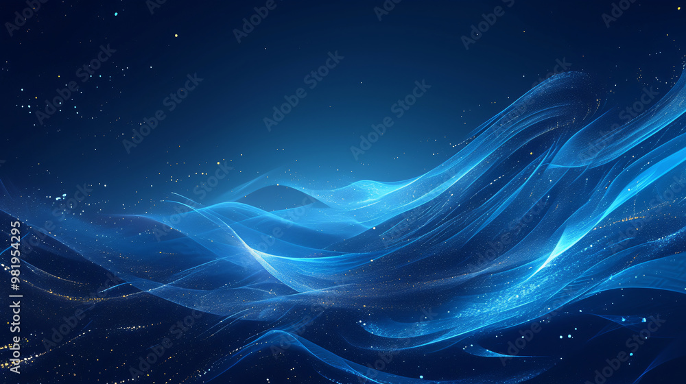 Poster a stunning image of wavy blue patterns illuminated by soft light, creating a serene and tranquil atm