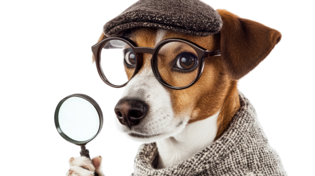 detective dog on a white transparent background