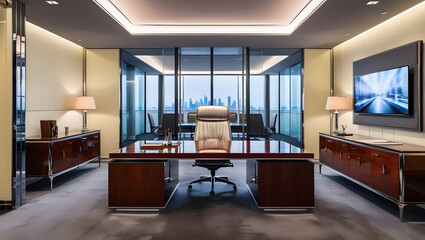 Fototapeta premium Elegant, modern, well-lit office Generative AI