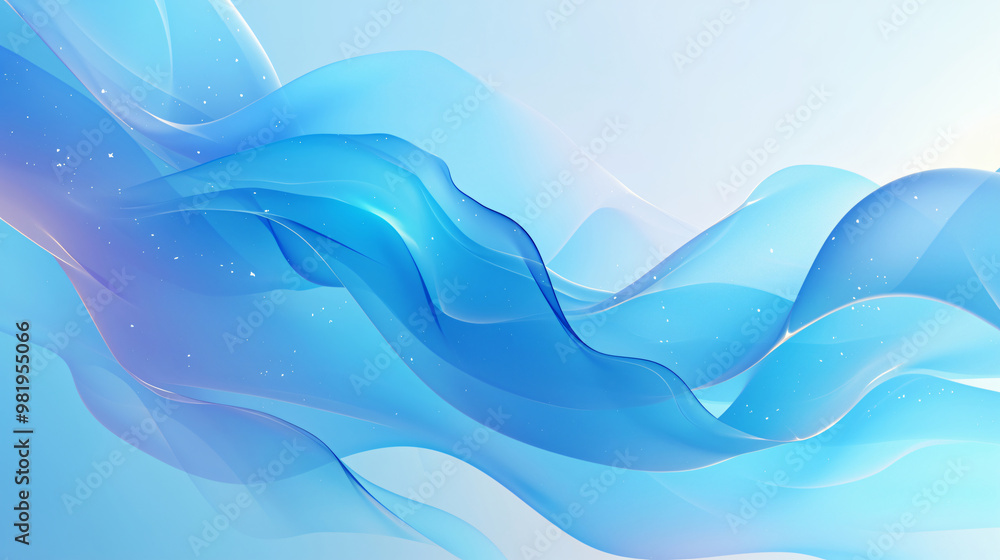 Poster a serene abstract design presents flowing blue waves against a soft background, creating a calming v