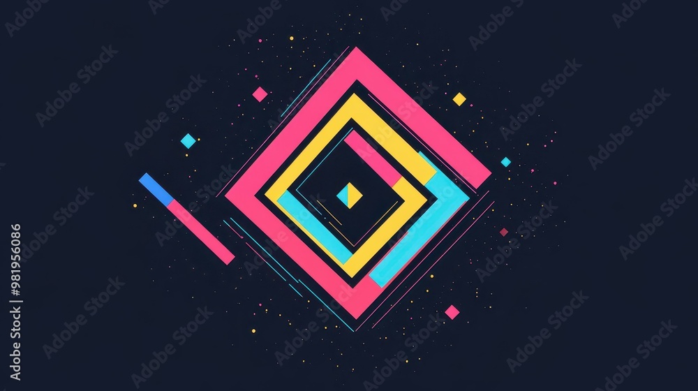 Poster discover modern design with glitch frames and square forms that highlight stunning pixel decay and c